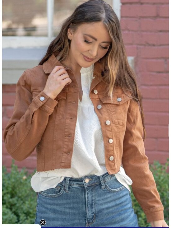 Judy Blue Jackets & Blazers - Judy Blue Garment Dyed Grinding Cropped Denim Jacket Camel Sz Small
